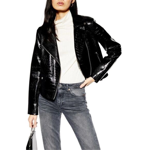 Topshop Croc Embossed Faux Leather Jacket - Picture 5 of 8